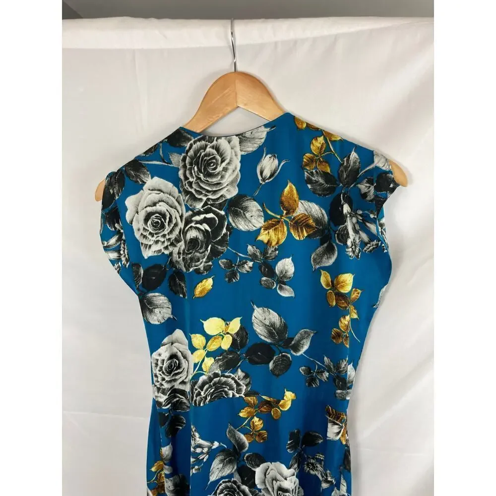 NWT RACHEL Rachel Roy Teal Blue Pierfce Floral Surplus Dress Size 8 - Picture 8 of 10